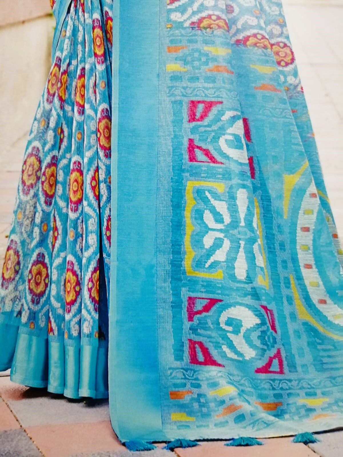 Sky Blue Kum Kum Brasso Saree