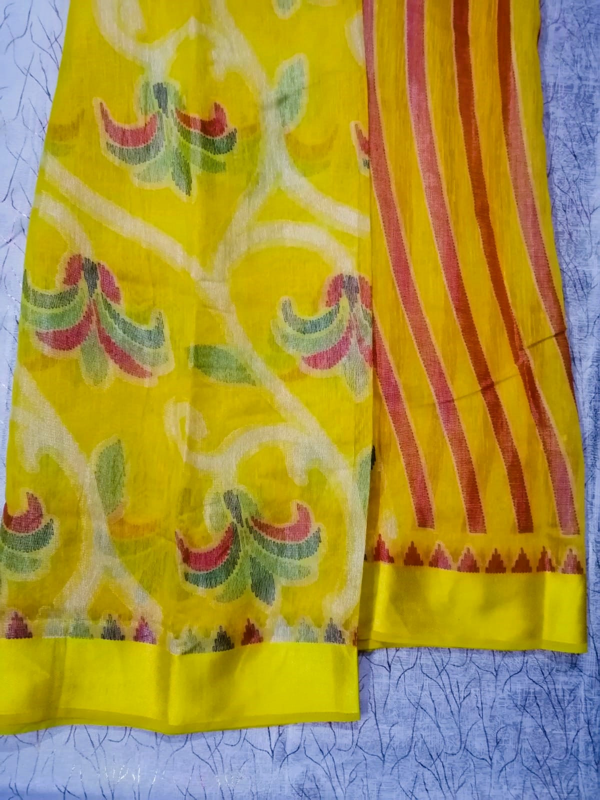 Yellow Kum Kum Brasso Saree