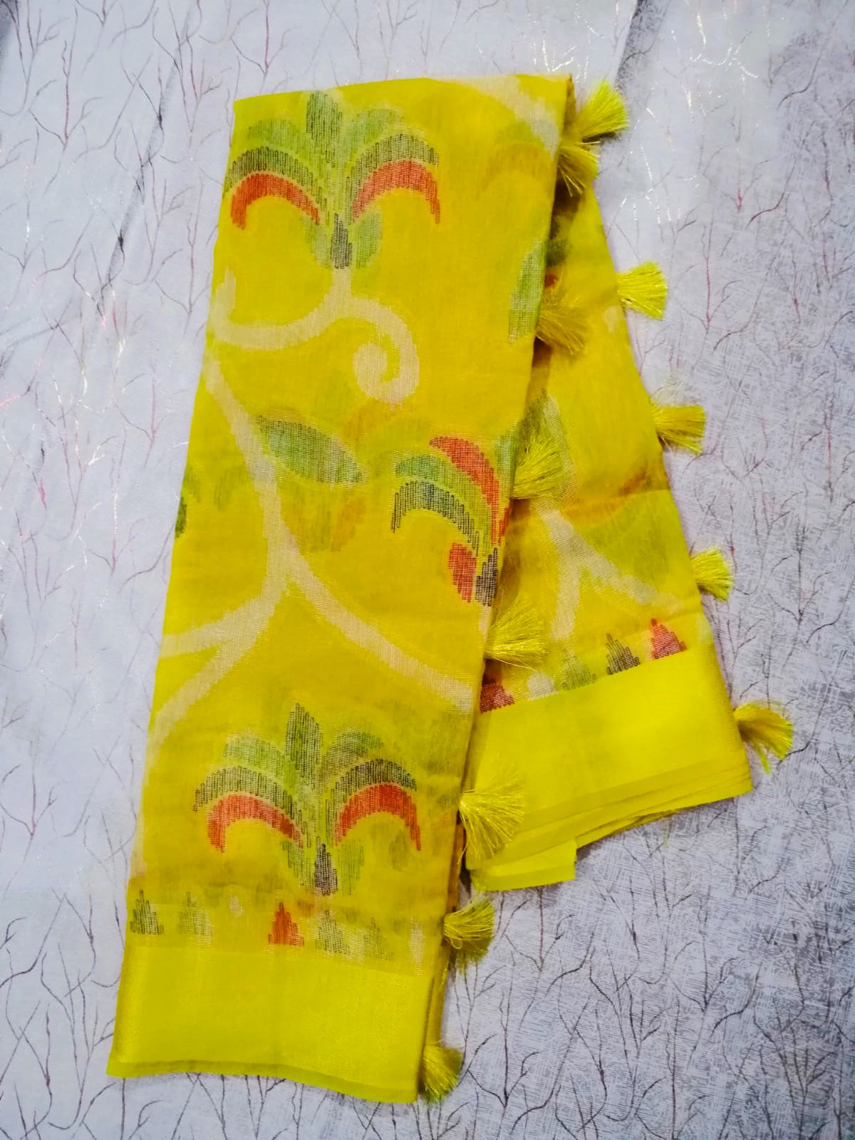 Yellow Kum Kum Brasso Saree