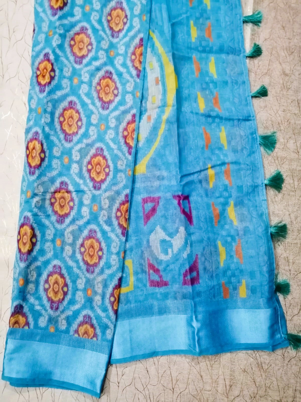 Sky Blue Kum Kum Brasso Saree