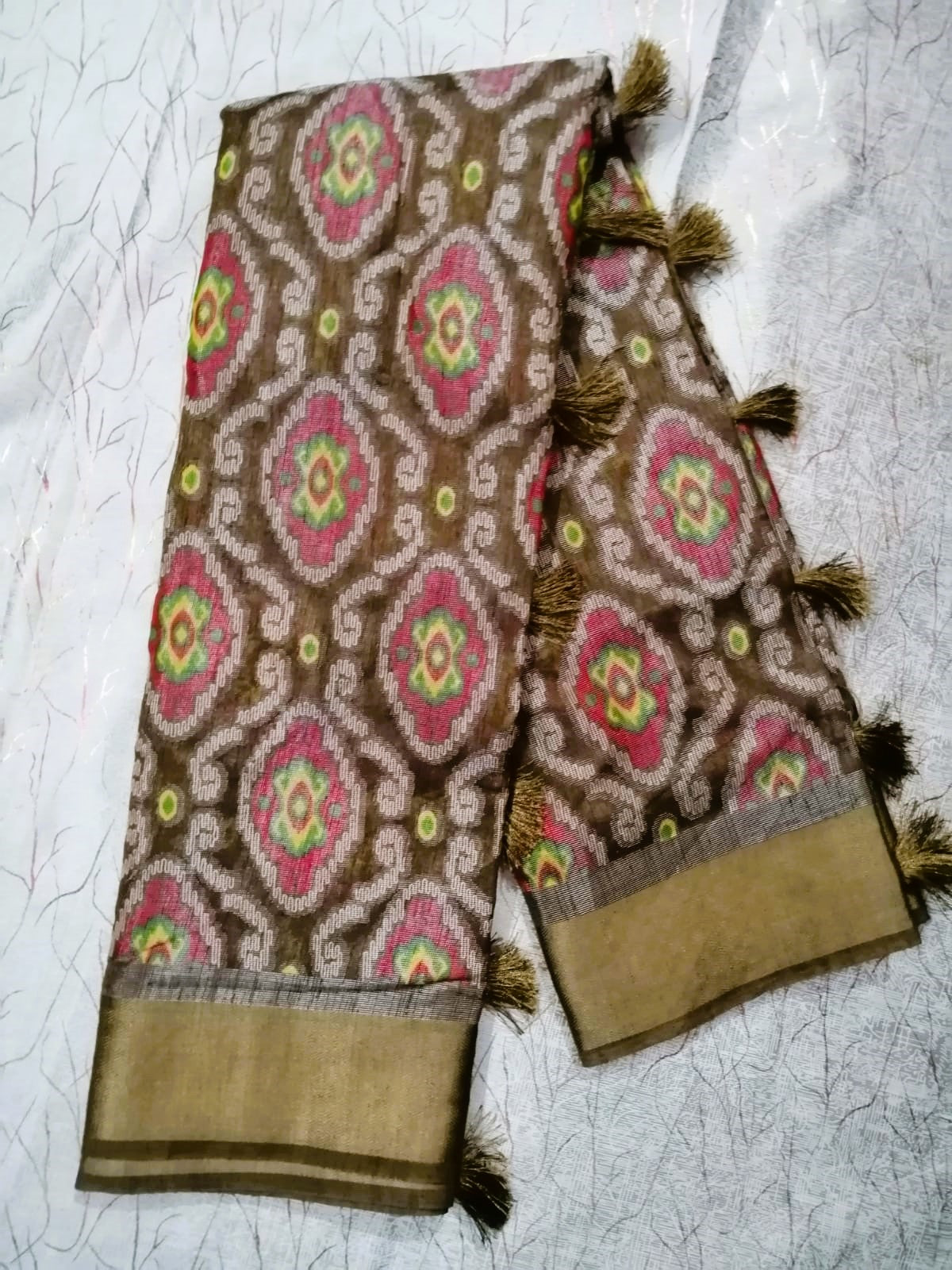 Brown Kum Kum Brasso Saree