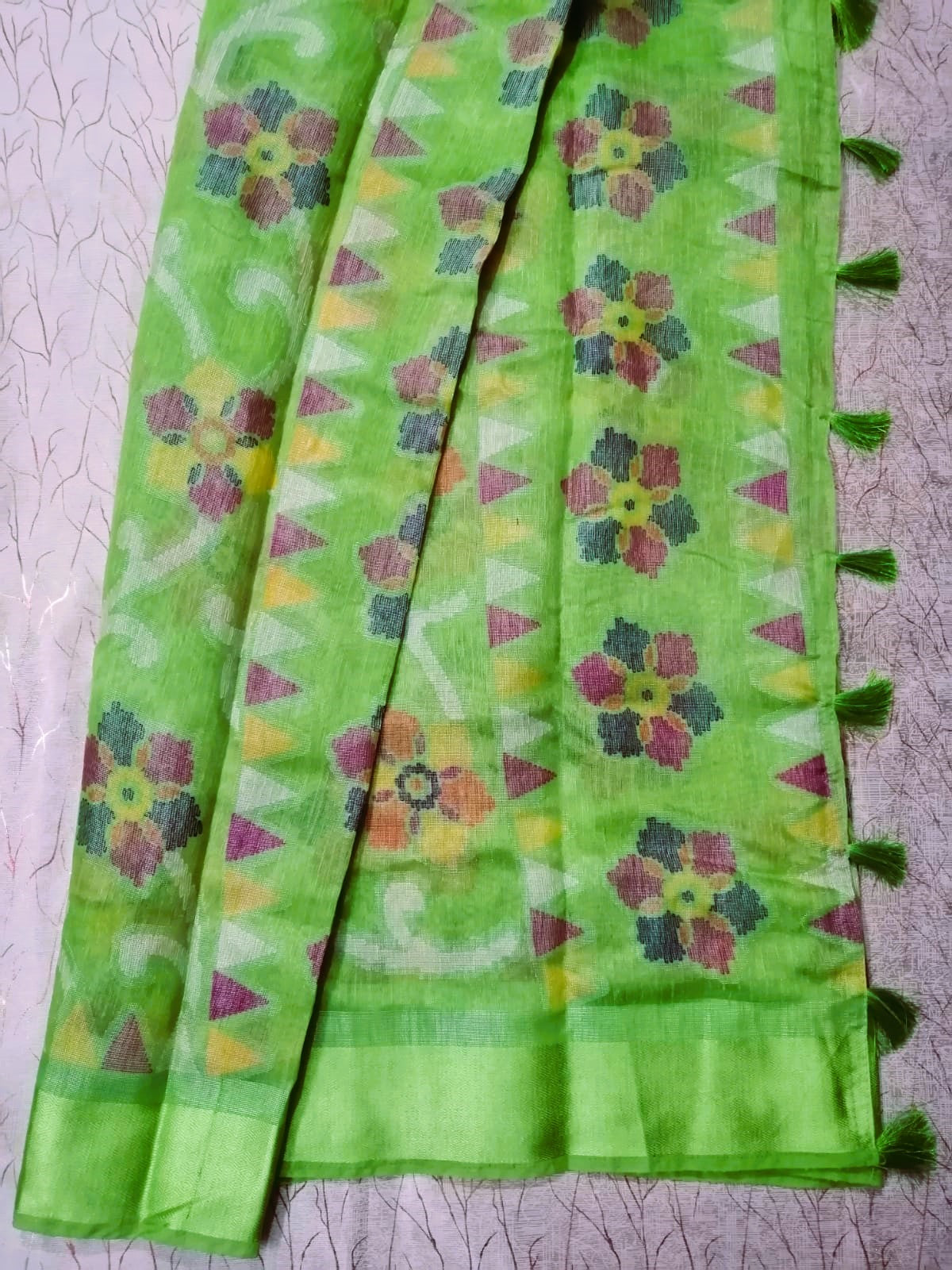 Parrot Green Kum Kum Brasso Saree