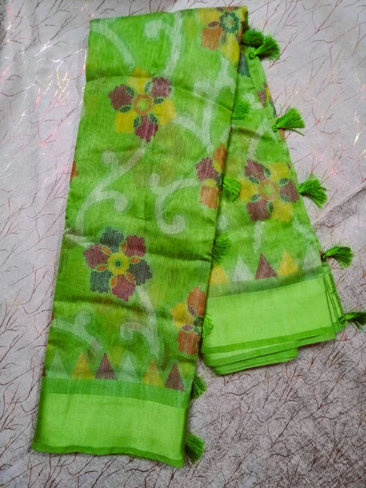 Parrot Green Kum Kum Brasso Saree