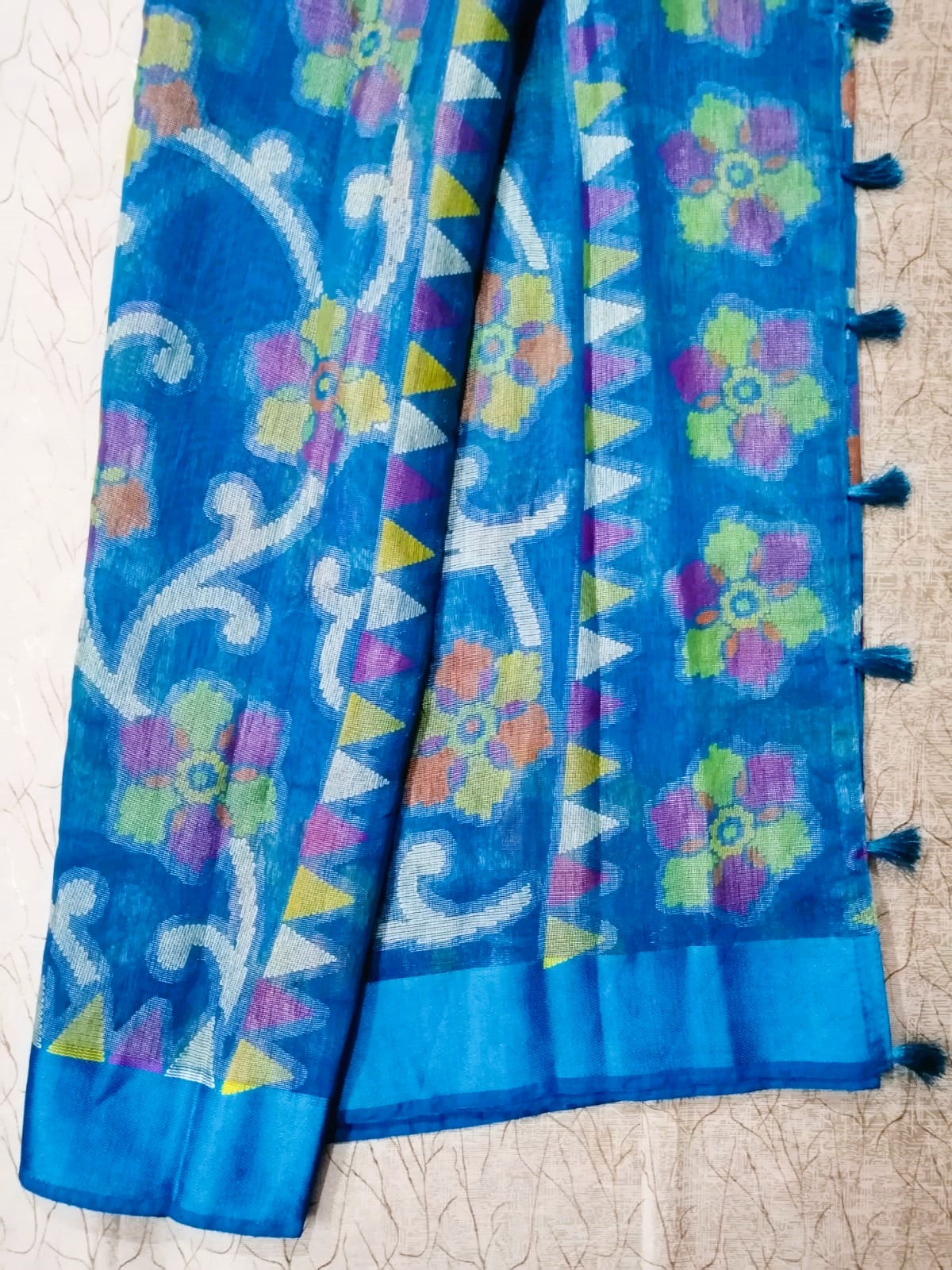 Dark Sky Blue Kum Kum Brasso Saree