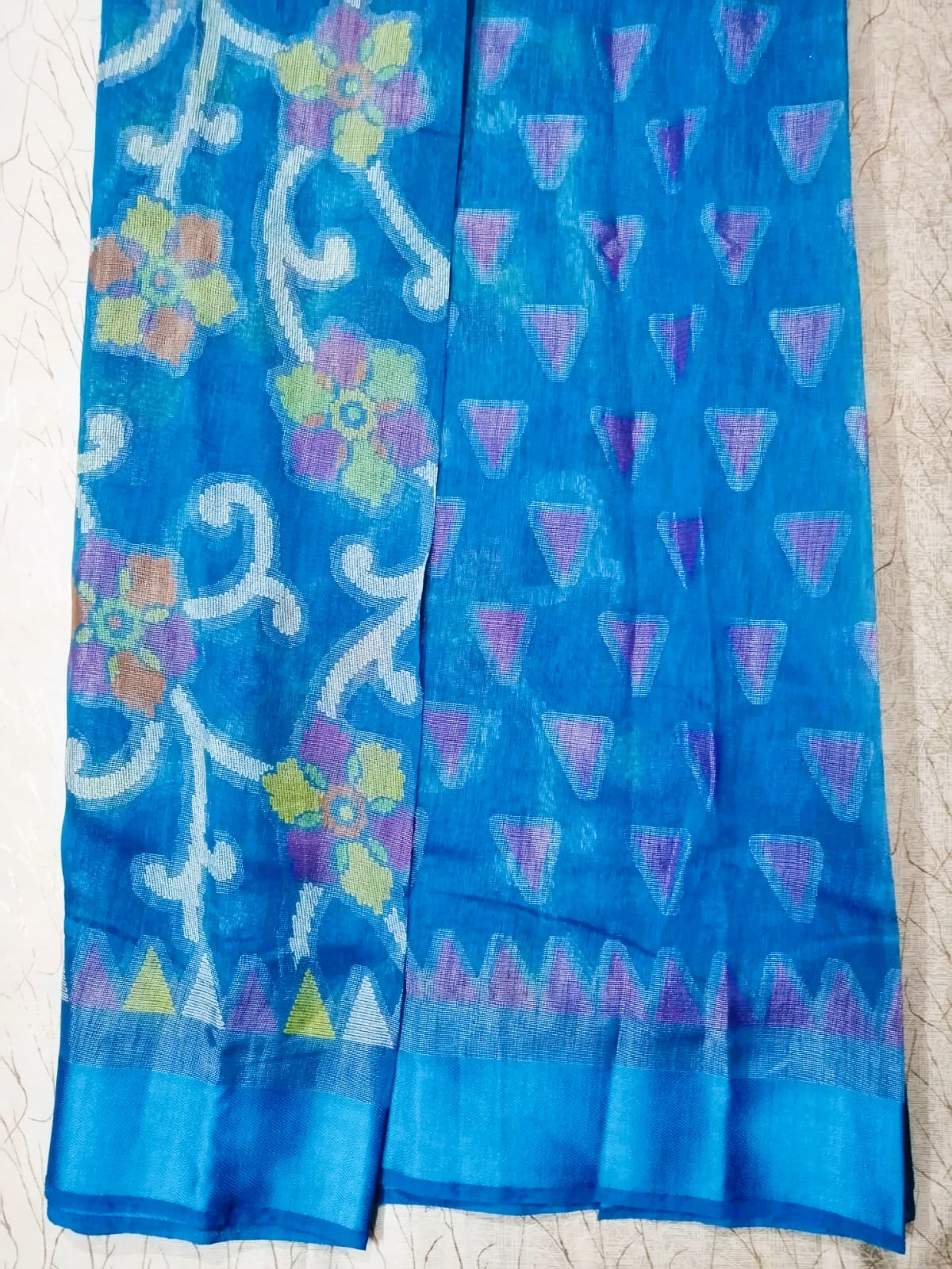 Dark Sky Blue Kum Kum Brasso Saree