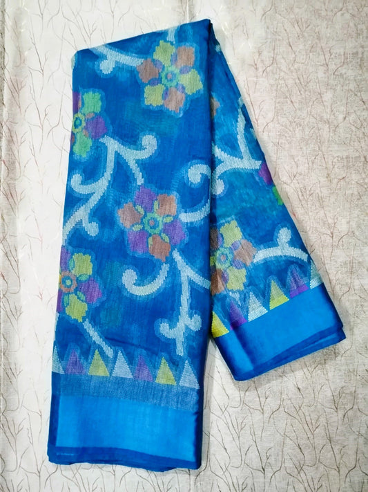 Dark Sky Blue Kum Kum Brasso Saree