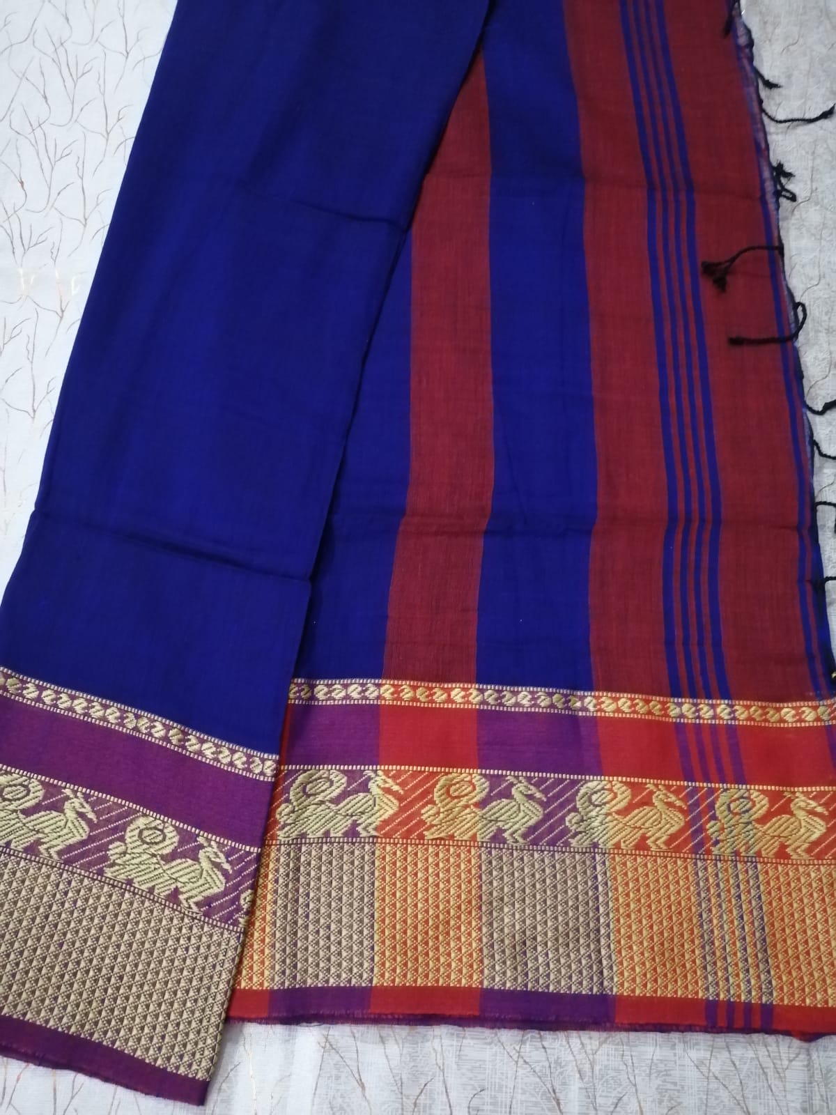 Blue Khadi Cotton Saree