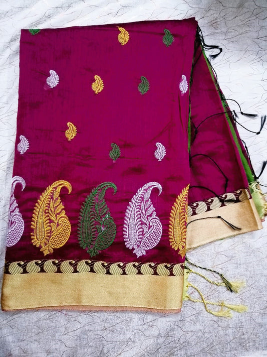 Magenta Khadi Cotton Saree