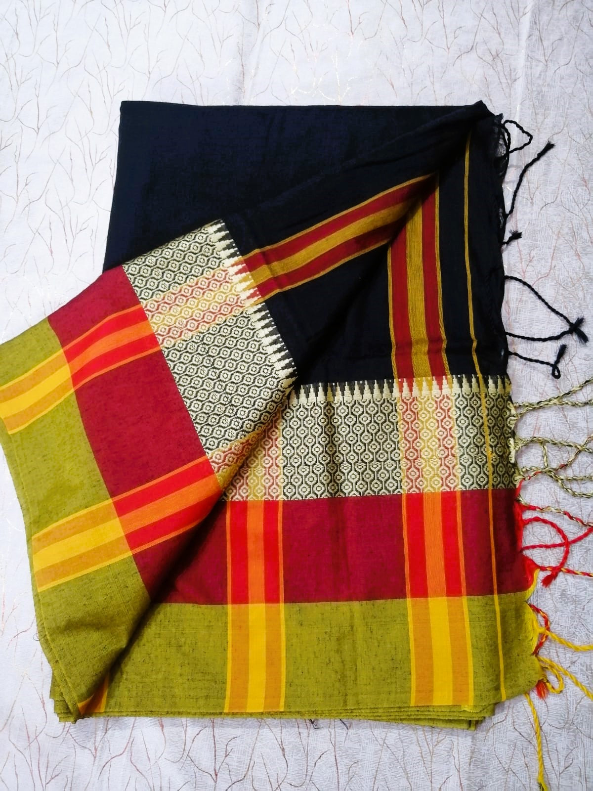 Black Khadi Cotton Handloom Saree