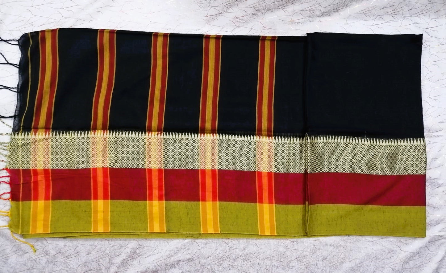 Black Khadi Cotton Handloom Saree