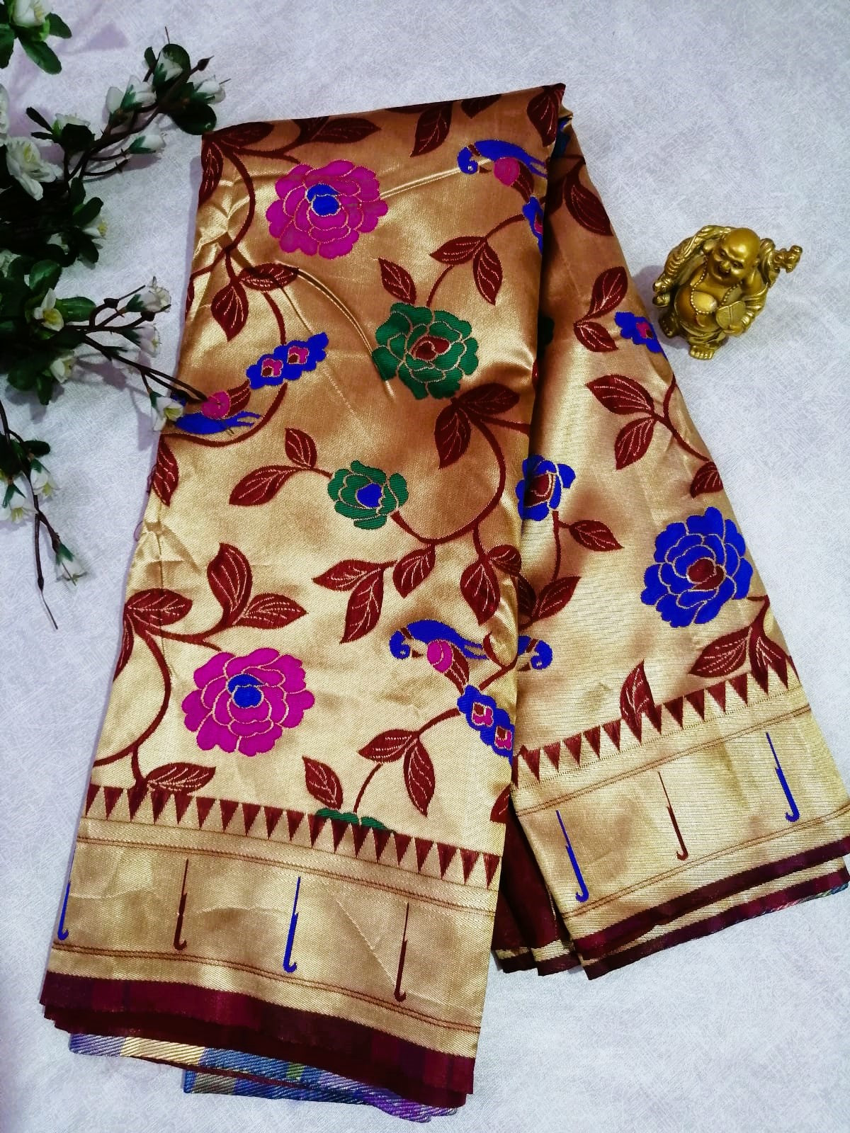 Crimson Red Golden Paithani Saree