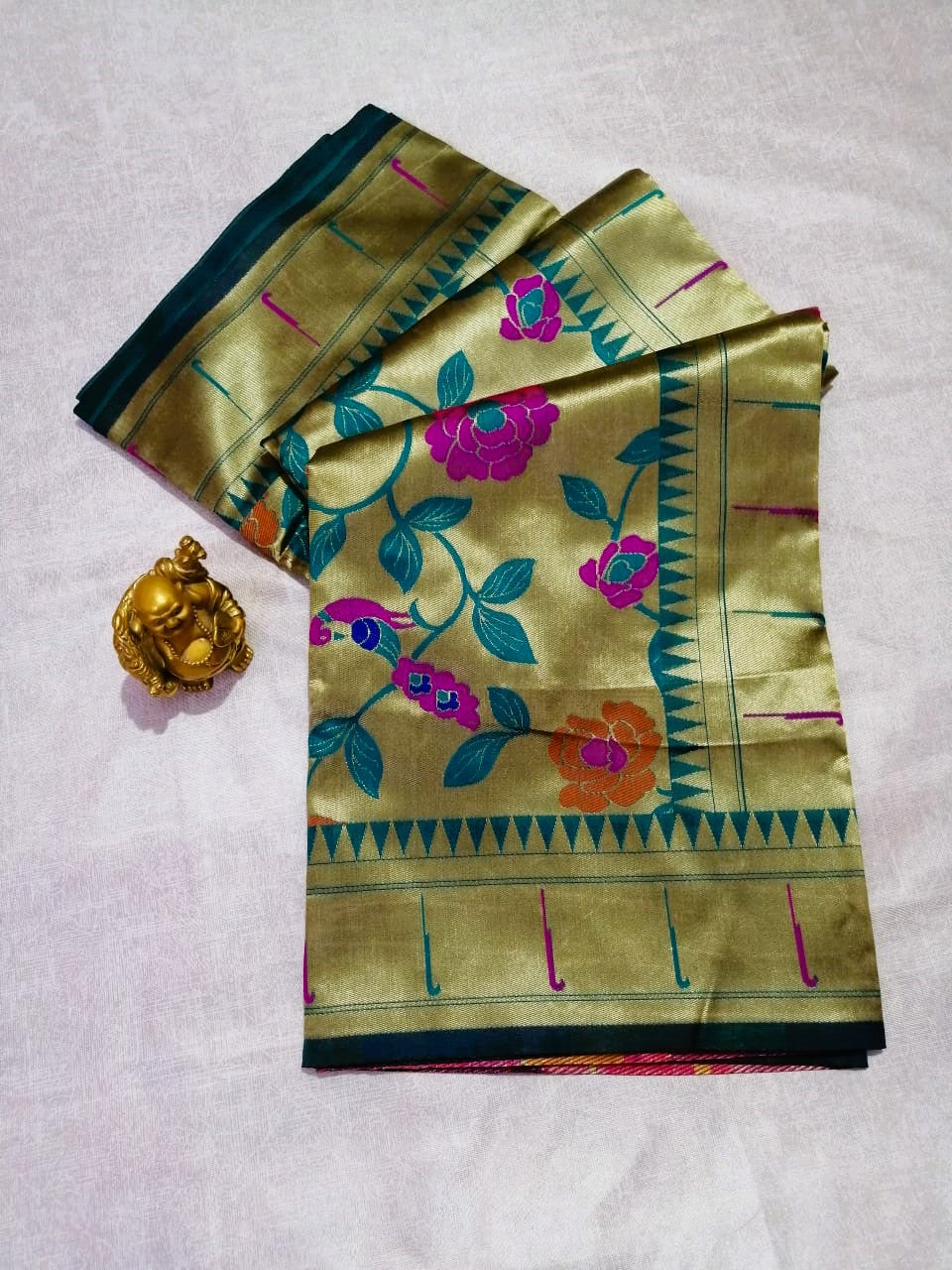 Dusty Green Golden Paithani Saree