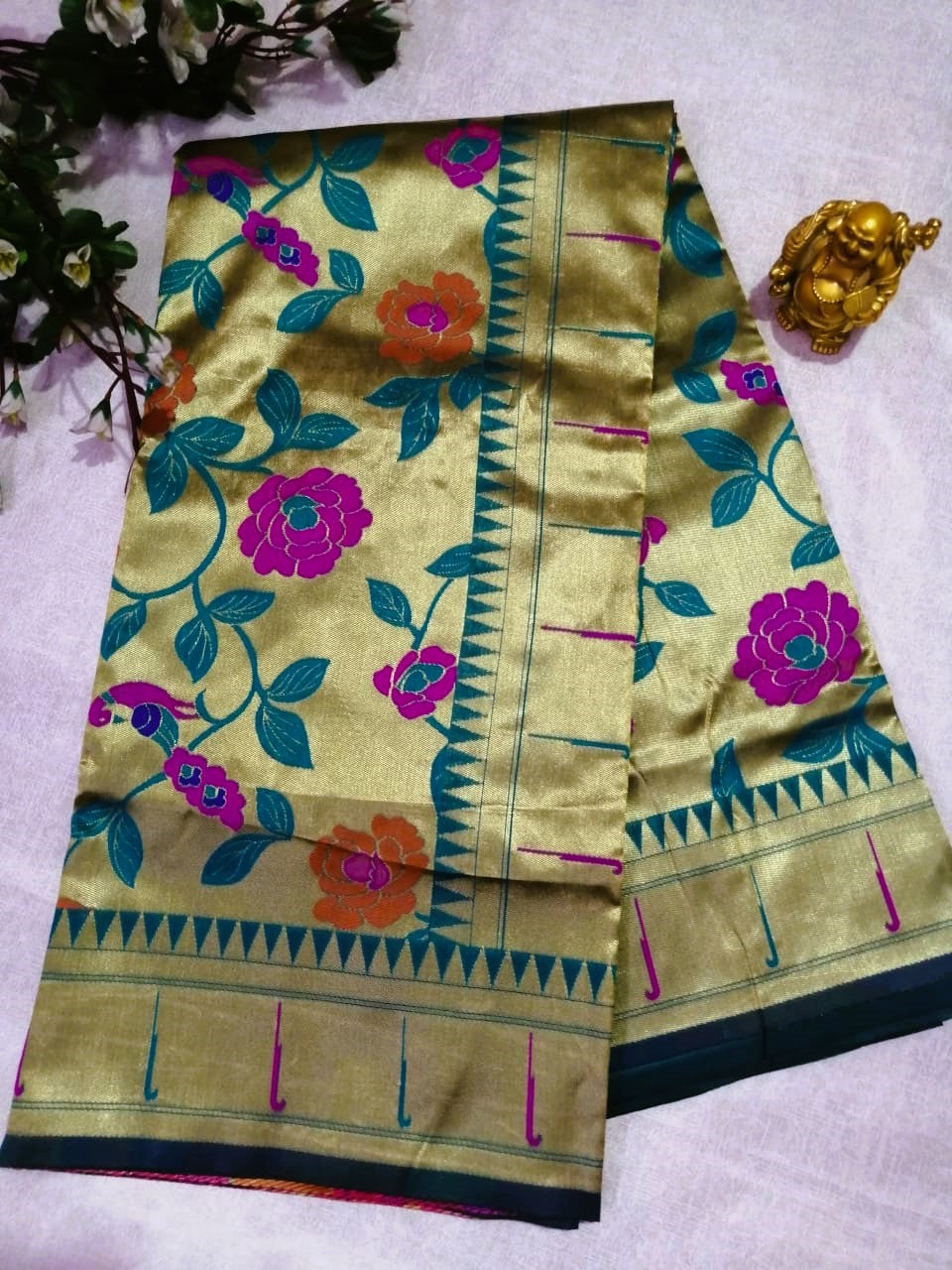 Dusty Green Golden Paithani Saree