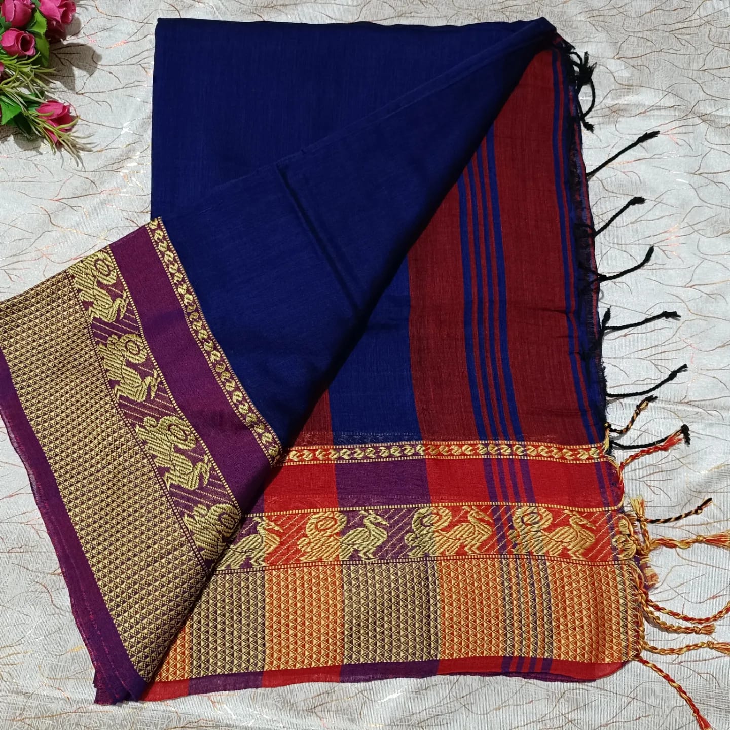 Blue Khadi Cotton Saree