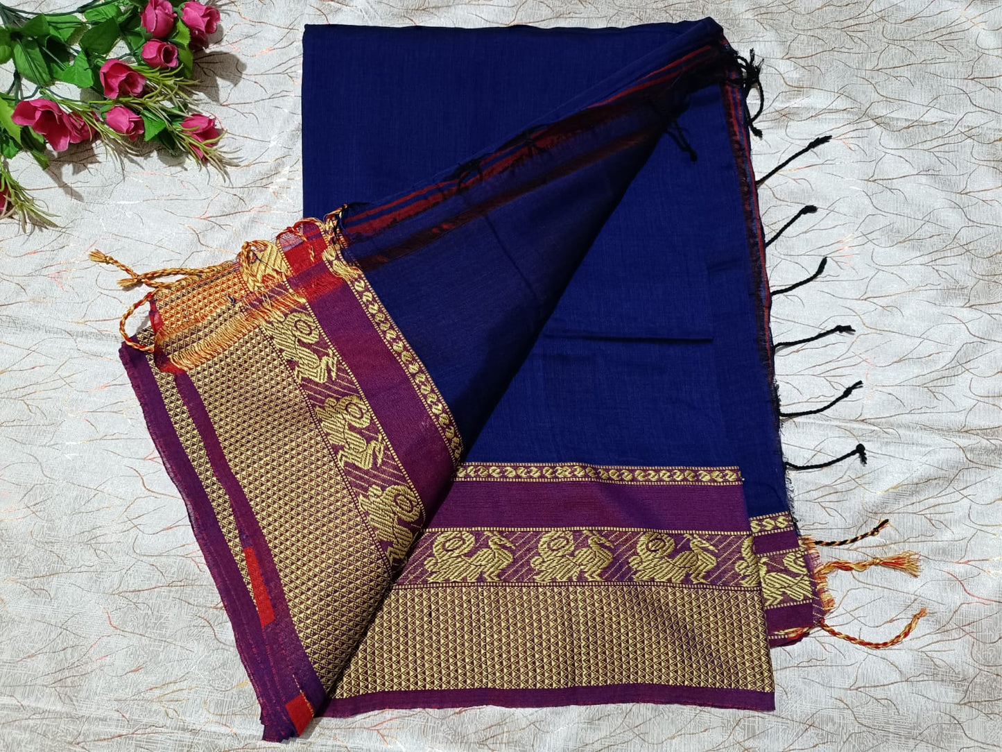 Blue Khadi Cotton Saree