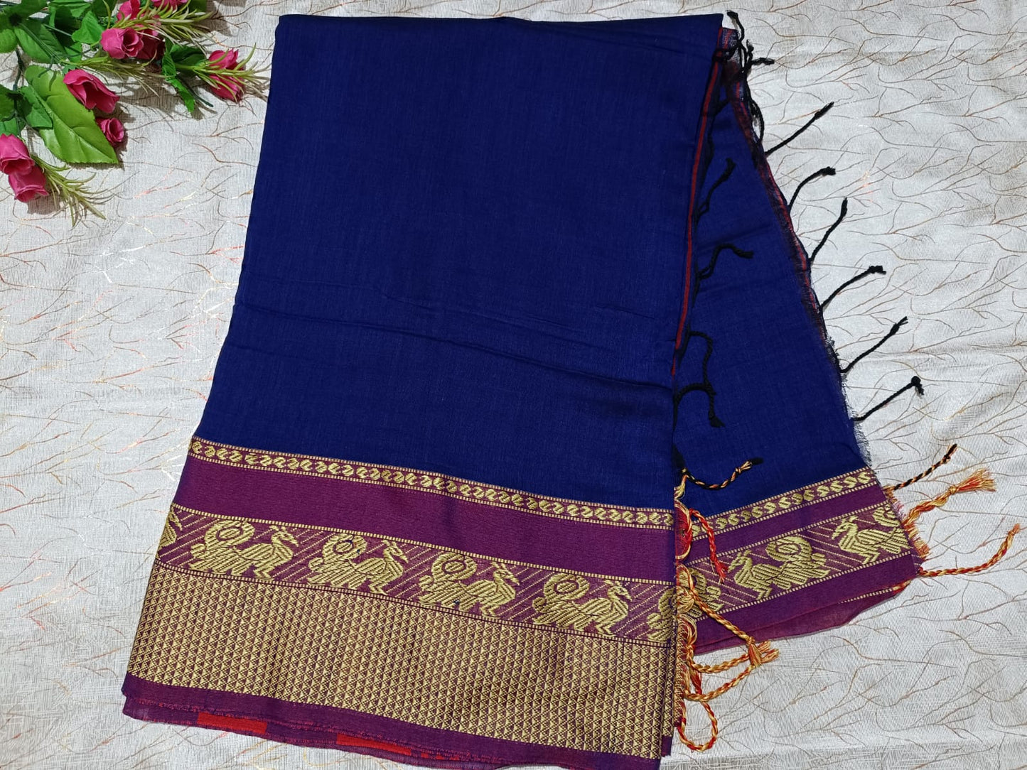 Blue Khadi Cotton Saree